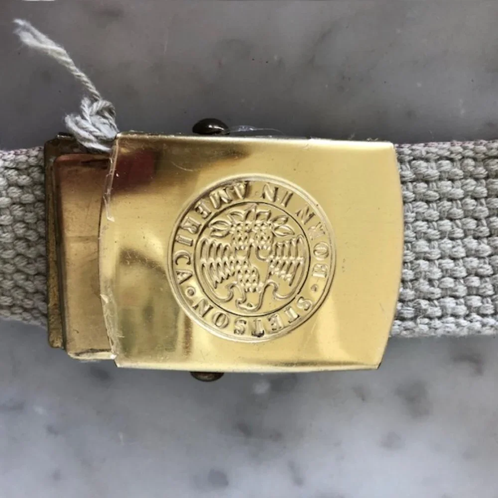 STETSON Born in American Eagle Embossed Gold Tone Web Belt Vintage RARE